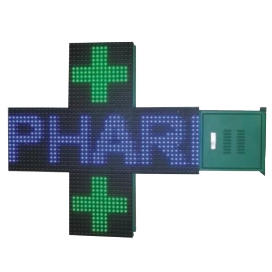 La croix de pharmacie bicolore est une enseigne lumineuse à LED