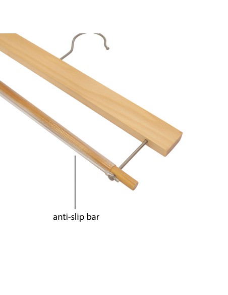 Cintre à barre antiglisse, bois de lotus  vernis finition mat, 35 cm
