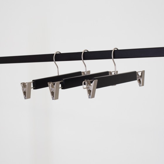 cintre bois de lotus noir 34 cm avec 2 crochets finition mat