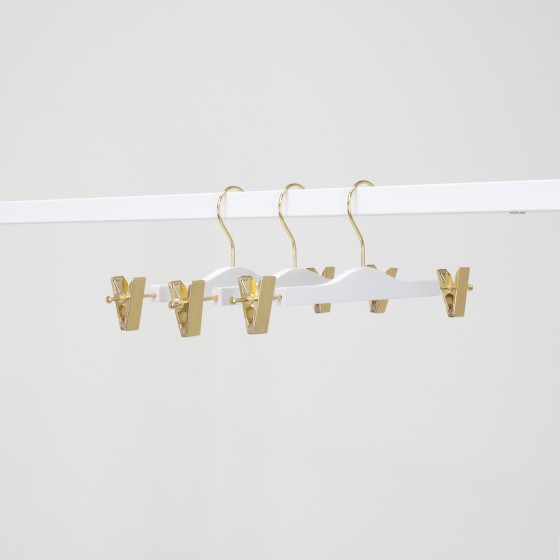 Cintre à pinces dorées, bois de lotus, blanc, 34 cm, crochet doré