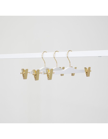 Cintre à pinces dorées, bois de lotus, blanc, 34 cm, crochet doré