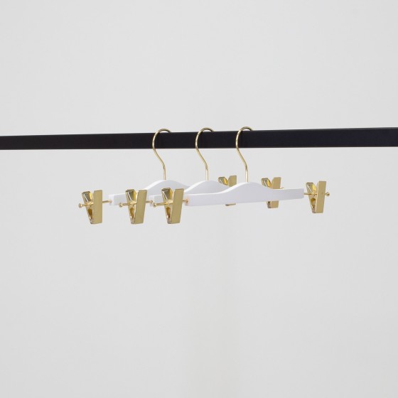 Cintre à pinces dorées, bois de lotus, blanc, 34 cm, crochet doré