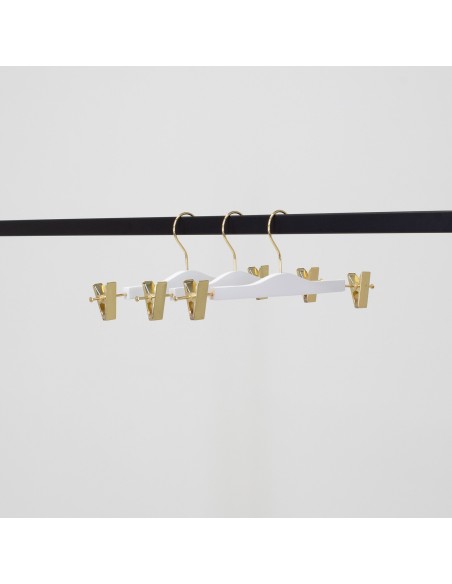 Cintre à pinces dorées, bois de lotus, blanc, 34 cm, crochet doré