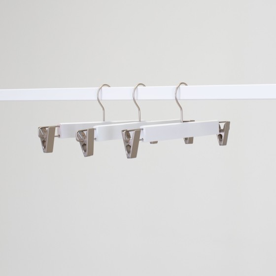 Cintre à pinces, bois de lotus, blanc, 34 cm, crochet mat