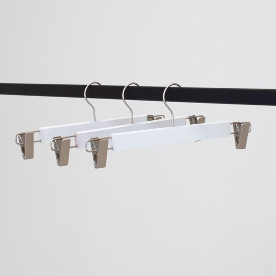 Cintre à pinces, bois de lotus, blanc, 34 cm, crochet mat