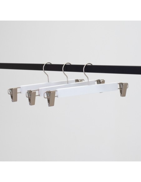 Cintre à pinces, bois de lotus, blanc, 34 cm, crochet mat