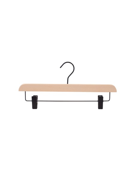 Cintre en hêtre, à pinces noires, crochet noir, largeur 36 cm