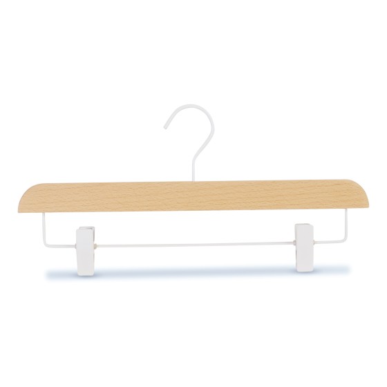 Cintre en hêtre, à pinces blanches, vernis transparant mat, 36 cm, cro