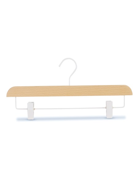Cintre en hêtre, à pinces blanches, vernis transparant mat, 36 cm, cro
