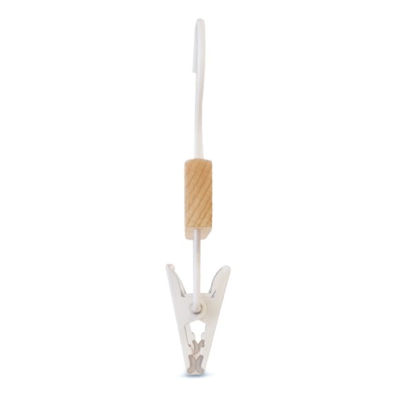 Cintre en hêtre, à pinces blanches, vernis transparant mat, 36 cm, cro