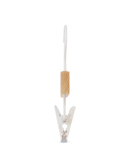 Cintre en hêtre, à pinces blanches, vernis transparant mat, 36 cm, cro