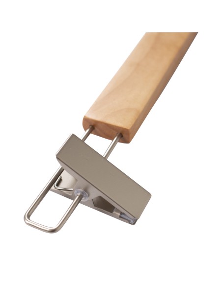 Cintre à pinces, bois de lotus, vernis transparant mat, 38 cm, crochet