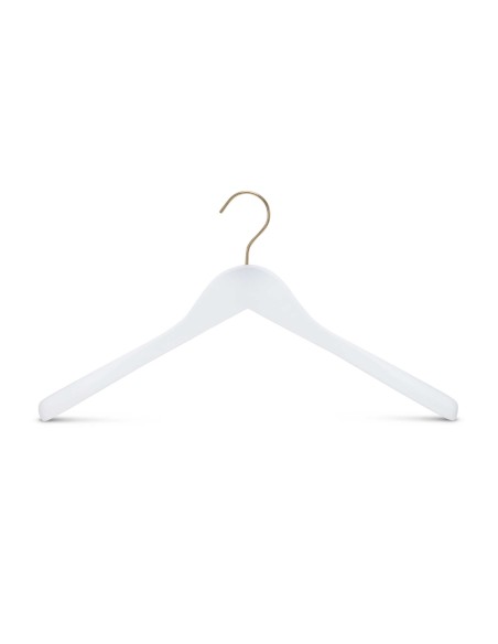 Cintre blanc pour vestes, bois de lotus, 41 cm, crochet doré