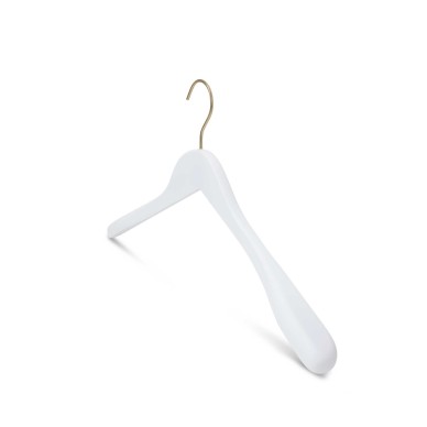 Cintre blanc pour vestes, bois de lotus, 41 cm, crochet doré 2