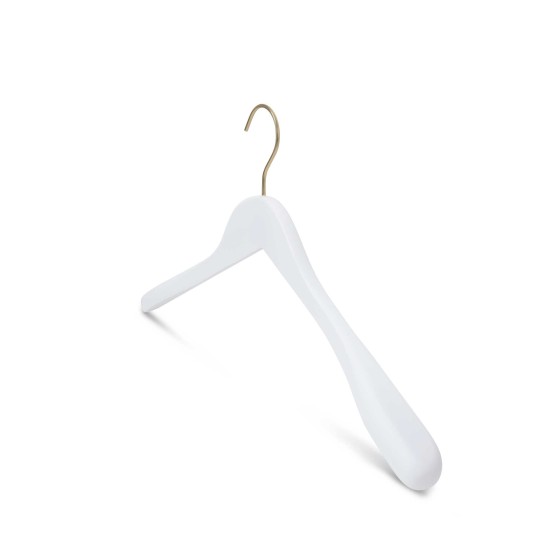 Cintre blanc pour vestes, bois de lotus, 41 cm, crochet doré