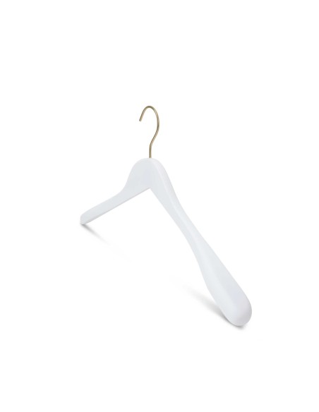 Cintre blanc pour vestes, bois de lotus, 41 cm, crochet doré