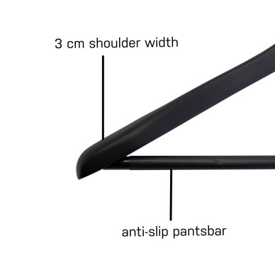 Cintre soft touch noir, barre antiglisse pour pantalons, 44 cm, croche 2