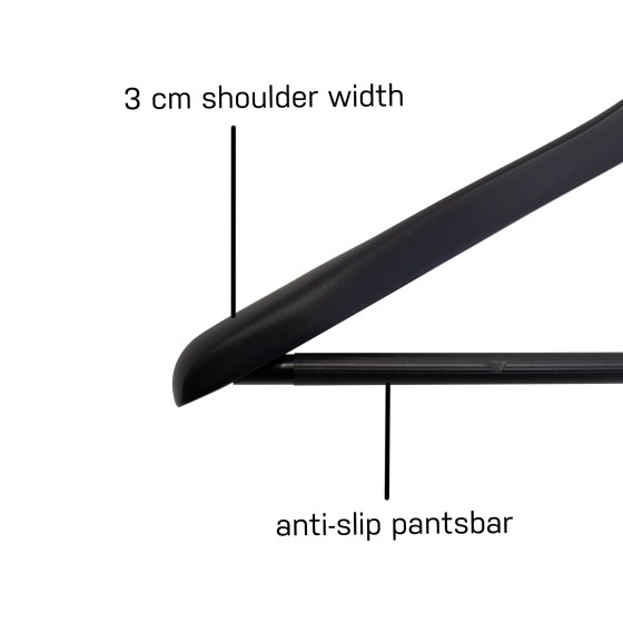 Cintre soft touch noir, barre antiglisse pour pantalons, 44 cm, croche