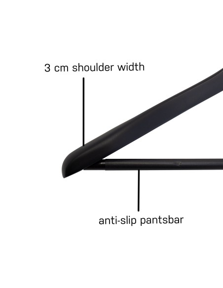 Cintre soft touch noir, barre antiglisse pour pantalons, 44 cm, croche