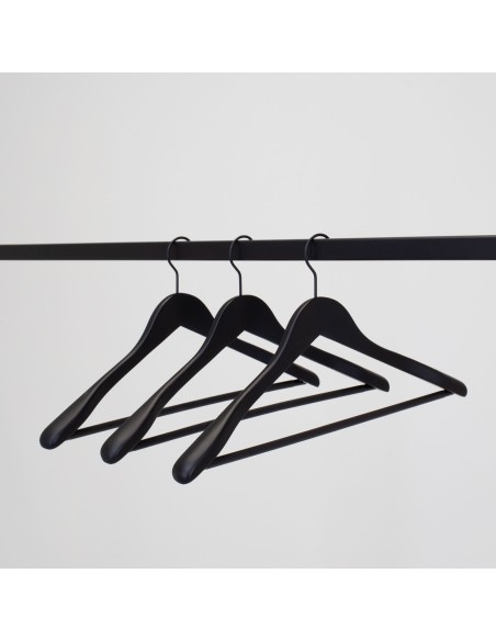 Cintre soft touch noir, barre antiglisse pour pantalons, 44 cm, croche