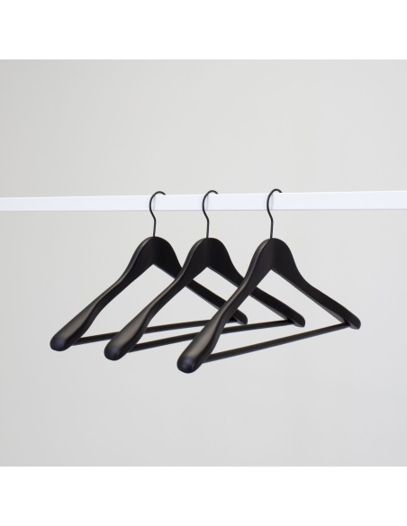 Cintre soft touch noir, barre antiglisse pour pantalons, 44 cm, croche