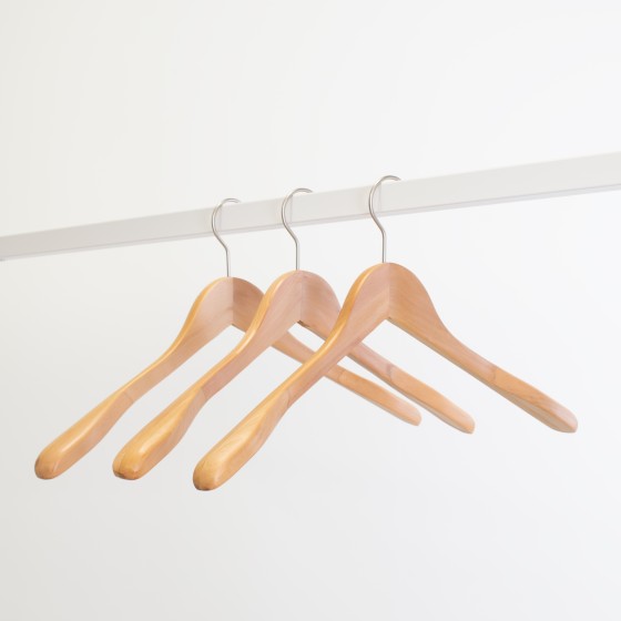 Cintre en bois pour vestes, bois de lotus, 44 cm, crochet brillant