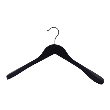 Cintre soft touch noir pour vestes, bois de lotus, 44 cm, crochet noir