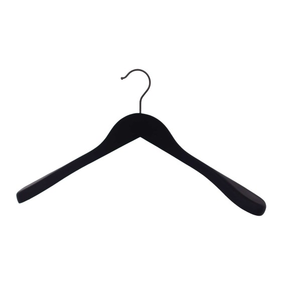 Cintre soft touch noir pour vestes, bois de lotus, 44 cm, crochet noir