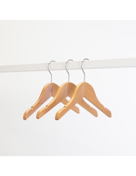 Cintre en bois avec encoches, 26 cm, bois de lotus, crochet brillant