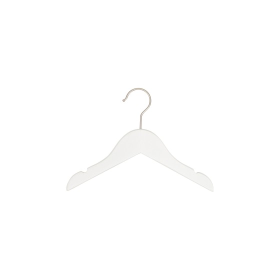 Cintre enfant blanc avec encoches, 26 cm, bois de lotus, crochet mat