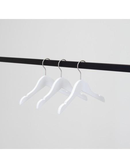 Cintre enfant blanc avec encoches, 26 cm, bois de lotus, crochet mat