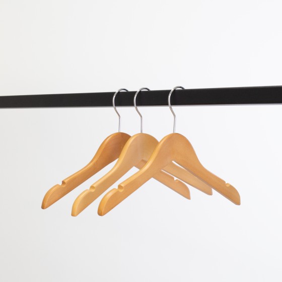 Cintre en bois avec encoches, 30 cm, bois de lotus, crochet brillant