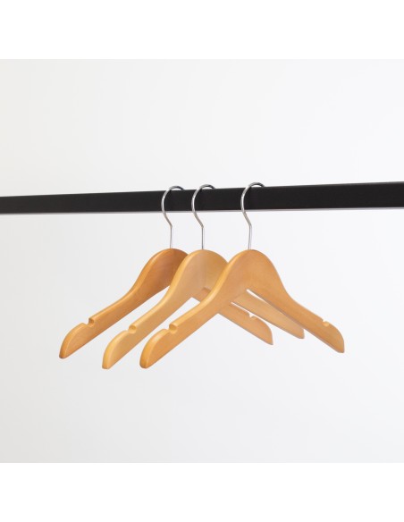 Cintre en bois avec encoches, 30 cm, bois de lotus, crochet brillant