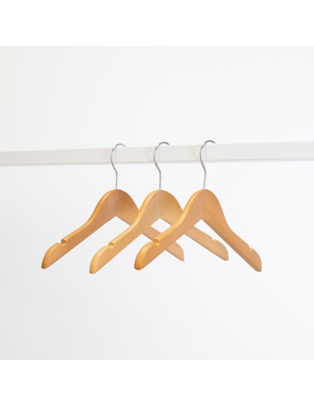 Cintre en bois avec encoches, 30 cm, bois de lotus, crochet brillant