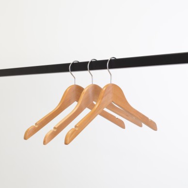 Cintre en bois avec encoches, 35 cm, bois de lotus, crochet brillant