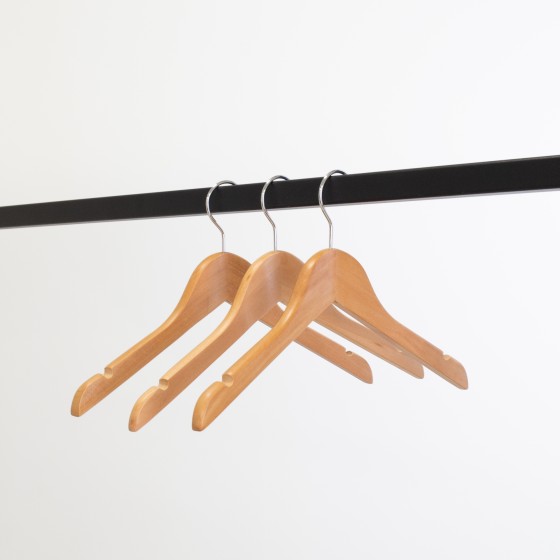 Cintre en bois avec encoches, 35 cm, bois de lotus, crochet brillant