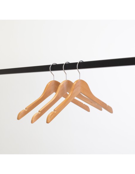 Cintre en bois avec encoches, 35 cm, bois de lotus, crochet brillant