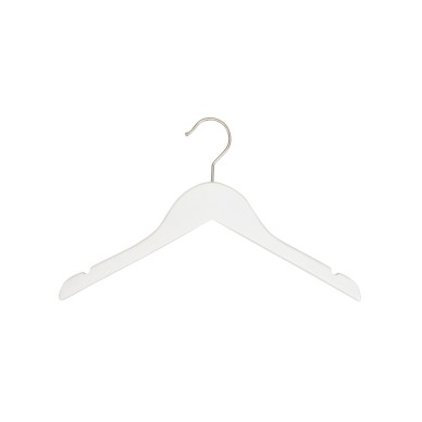 Cintre blanc avec encoches, 35 cm, bois de lotus, crochet mat