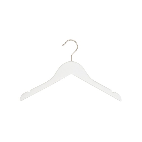 Cintre blanc avec encoches, 35 cm, bois de lotus, crochet mat