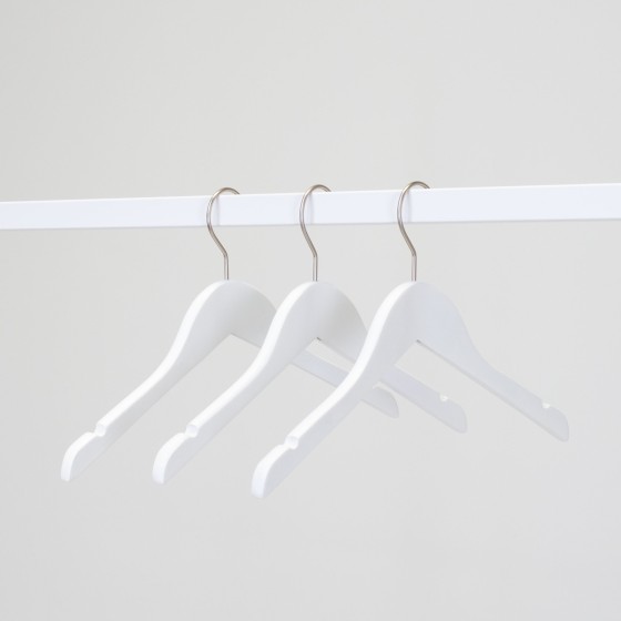 Cintre blanc avec encoches, 35 cm, bois de lotus, crochet mat