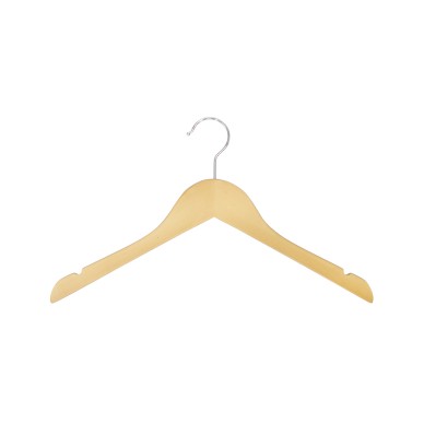 Cintre en bois avec encoches, 38 cm, bois de lotus, crochet brillant