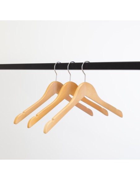 Cintre en bois avec encoches, 38 cm, bois de lotus, crochet brillant