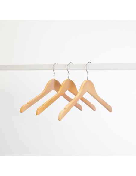 Cintre en bois avec encoches, 38 cm, bois de lotus, crochet brillant