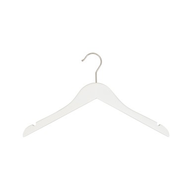 Cintre blanc avec encoches, 38 cm, bois de lotus, crochet mat