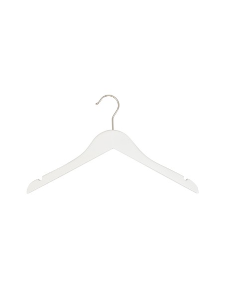 Cintre blanc avec encoches, 38 cm, bois de lotus, crochet mat