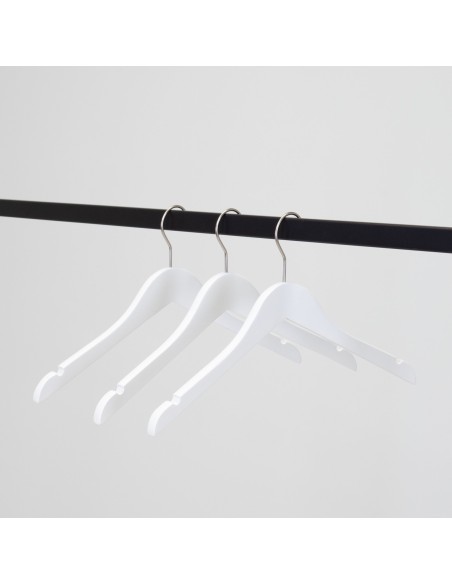 Cintre blanc avec encoches, 38 cm, bois de lotus, crochet mat