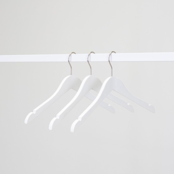 Cintre blanc avec encoches, 38 cm, bois de lotus, crochet mat