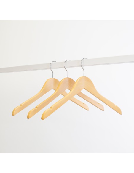 Cintre en bois avec encoches, 41 cm, bois de lotus, crochet brillant