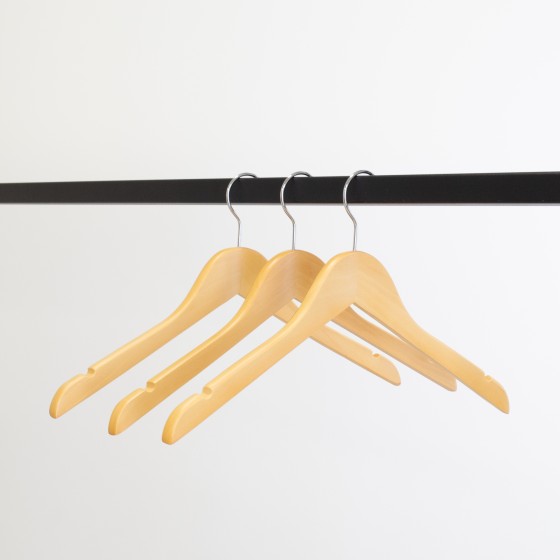 Cintre en bois avec encoches, 41 cm, bois de lotus, crochet brillant