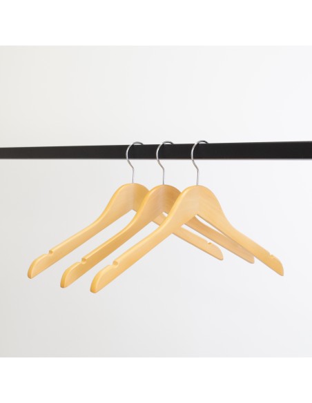 Cintre en bois avec encoches, 41 cm, bois de lotus, crochet brillant